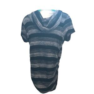Black and Gray Striped Tunic with Cowl Neck